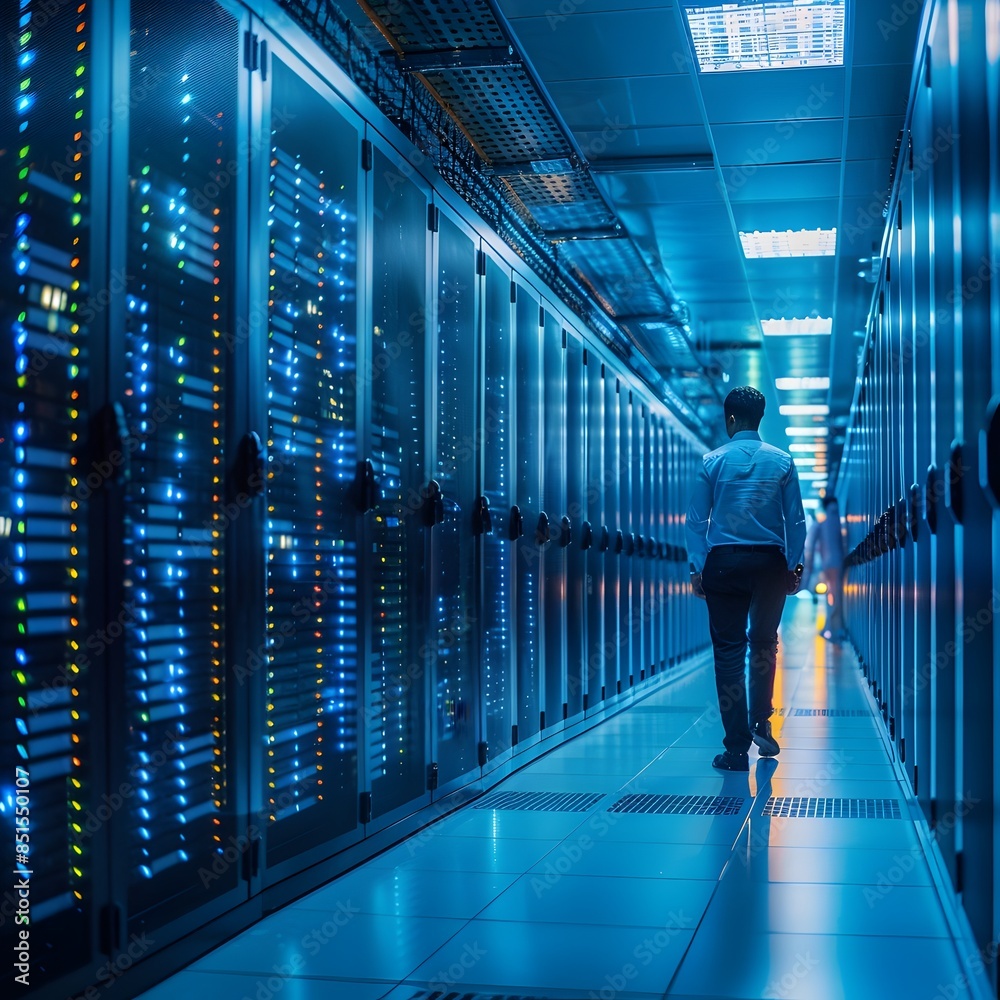 Poster optimized server room for efficient digital communication and networking in business