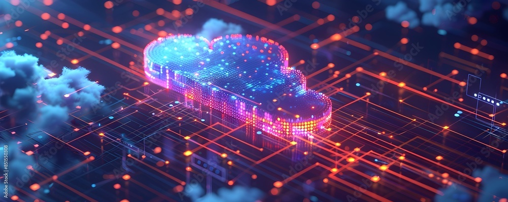Poster visualizing layered cloud computing infrastructure and services for efficient digital transformation