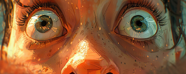 A moment of surprise captured on a face, the eyebrows raised and the mouth open in astonishment.