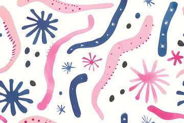 Naklejka premium Cartoon seamless pattern of watercolor microorganisms amoeba isolated on white background