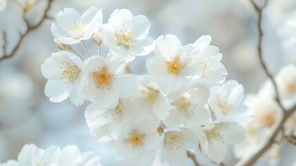 Fototapeta premium White flowers in full bloom, symbolizing purity, innocence, and the beauty of nature.