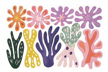 Fototapeta premium Collection of Watercolor sea plants, corals and organisms isolated on white background