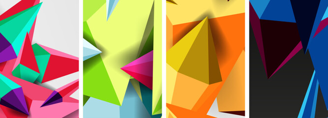 Set of triangle geometric low poly 3d shapes posters