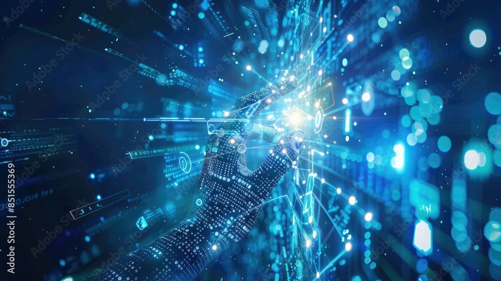 Poster abstract digital network background featuring glowing nodes and dynamic lines with a futuristic them