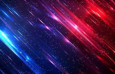 Obraz premium Abstract background with blue and red lights, shooting stars, and space elements