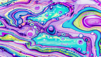 A vibrant abstract art piece featuring fluid swirls and psychedelic patterns in bold colors. The dynamic textures and intricate details create a captivating visual experience, perfect for themes relat