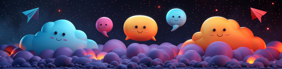 Whimsical 3D Emoji Hearts with Stars and Clouds