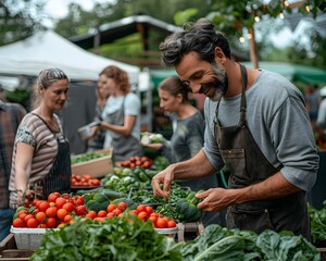 Bustling Farmer s Market with Organic and Local Produce for Sustainability