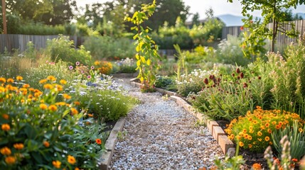Obraz premium Vibrant Permaculture Garden Showcasing Principles of Ecological Design and Sustainable Living