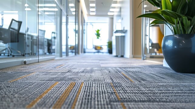 Professional dry cleaning service for office carpets showcasing the drying process. Concept Office Carpets, Dry Cleaning Service, Drying Process, Professional Service, Office Environment