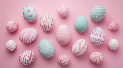 Obraz premium Pastel colored Easter eggs with patterns,