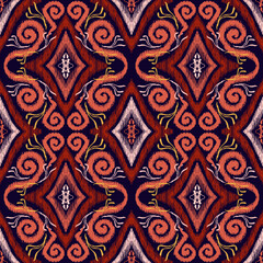 Ikat floral paisley embroidery on background.geometric ethnic oriental pattern traditional.Aztec style abstract vector illustration.design for texture,fabric,clothing,wrapping,decoration.
