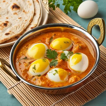 South indian cuisine food egg curry also called anda kari, anda curry, anda bhajji or anda masala