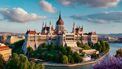 Naklejka premium Fairytale world with an image of Budapest, Hungary's iconic Buda Castle AI-generated