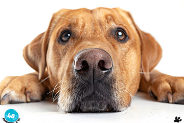 Closeup head shot of cute dog face isolated on white background