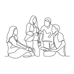 One continuous line drawing of Business people are discussing and presenting their business in front of their clients. Business people activity in simple continuous line style concept design vector.