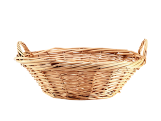 A basket is sitting on a white background