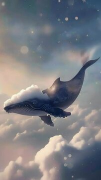 A majestic cloud whale breaches the surface of a sea of clouds