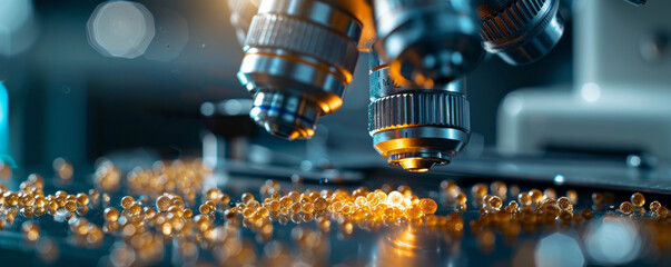 A microscope revealing the hidden world of cells and bacteria, their intricate structures magnified for study.