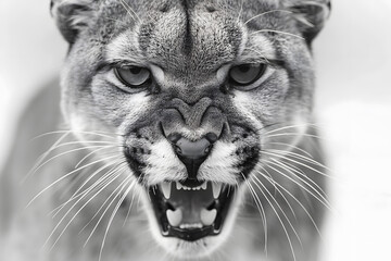 Obraz premium Closeup head shot of Puma face isolated on white background