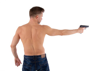 Young attractive man posing over white background.