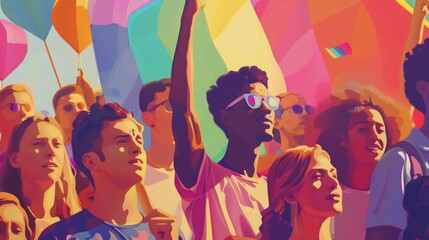 Obraz premium Group of people LGBTQ celebrating the pride month on a pride event