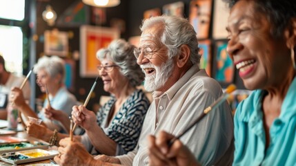Obraz premium Group of seniors participating in a painting class at an art studio