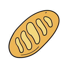 Hand drawn cartoon loaf of bread on white background.