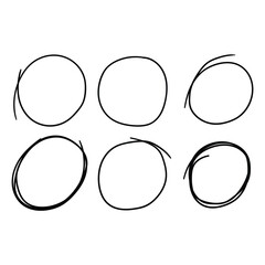 Hand drawn set of circles on a white background.