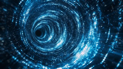 Abstract light speed effect with blue streaks radiating from a central point on a dark background