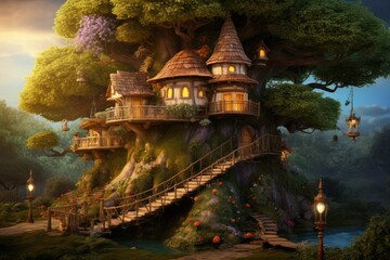 Tree House dwarfs house architecture building.