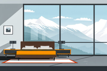 Hotel room minimalist illustration in contrasting colors. Hotel rooms and holidays concept image.