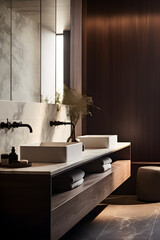 Modern luxury bathroom interior in natural grey and beige colors