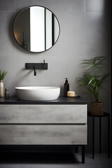 Modern luxury bathroom interior in natural grey and beige colors