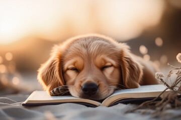 Dog Reading a Book on a Beach