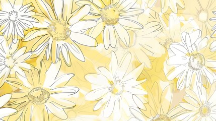 Retro daisy pattern, close-up, muted yellows and whites, nostalgic feel, subtle textures, gentle light. 