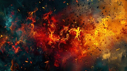 Abstract Fire and Smoke Explosion: Chaos and Energy with Copy Space