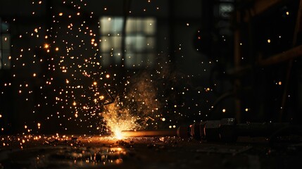 Bright Sparks Flying from Welding Torch