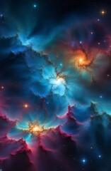 Cosmic Nebula with Vivid Colors and Stellar Swirls, Digital Artwork, Space Exploration, Celestial Beauty