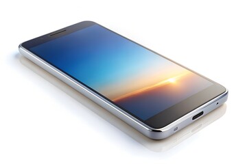 Modern Smartphone with Sunset Background and Reflective Surface