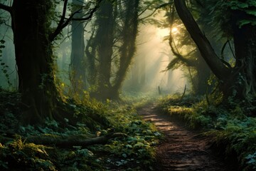 Obraz premium Green forest landscape vegetation woodland.