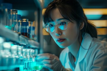 Female scientist analyzing samples in a laboratory setting