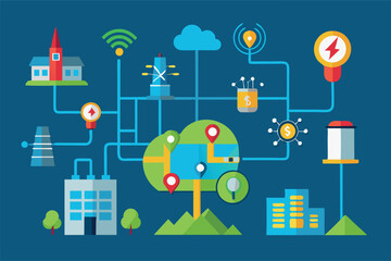 Naklejka premium illustration related to energy production, distribution and integration of smart technologies. the concept of a smart grid or interconnected power systems,