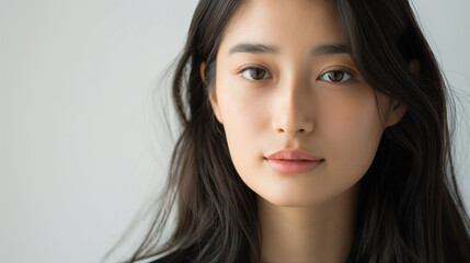 Naklejka premium Portrait of an Asian woman with long hair. Perfect for beauty and portrait content. Generated AI