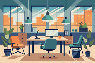 the office is furnished with sofas, armchairs and office chairs. the theme combines elements of comfort and functionality, creating an attractive atmosphere for work.