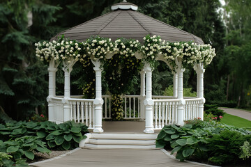 Obraz premium A romantic wedding gazebo adorned with flowers symbolizing a picturesque ceremony 