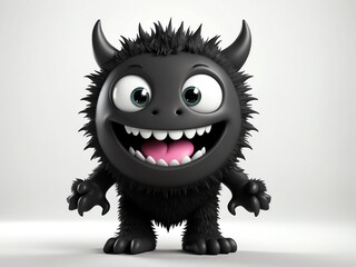 smiling black monster cute d art illustration in plain white background