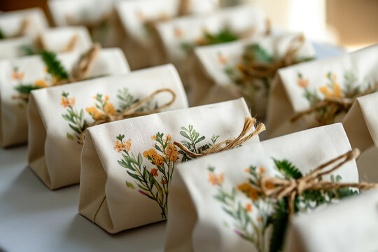 Wedding favor bags personalized with guest names embodying gratitude and thoughtfulness 