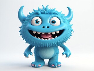Fototapeta premium smiling blue monster cute d art illustration in plain white background