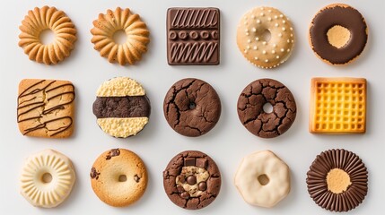 Assorted Gourmet Cookies Variety Set. Top View of Delicious Decorative Biscuits